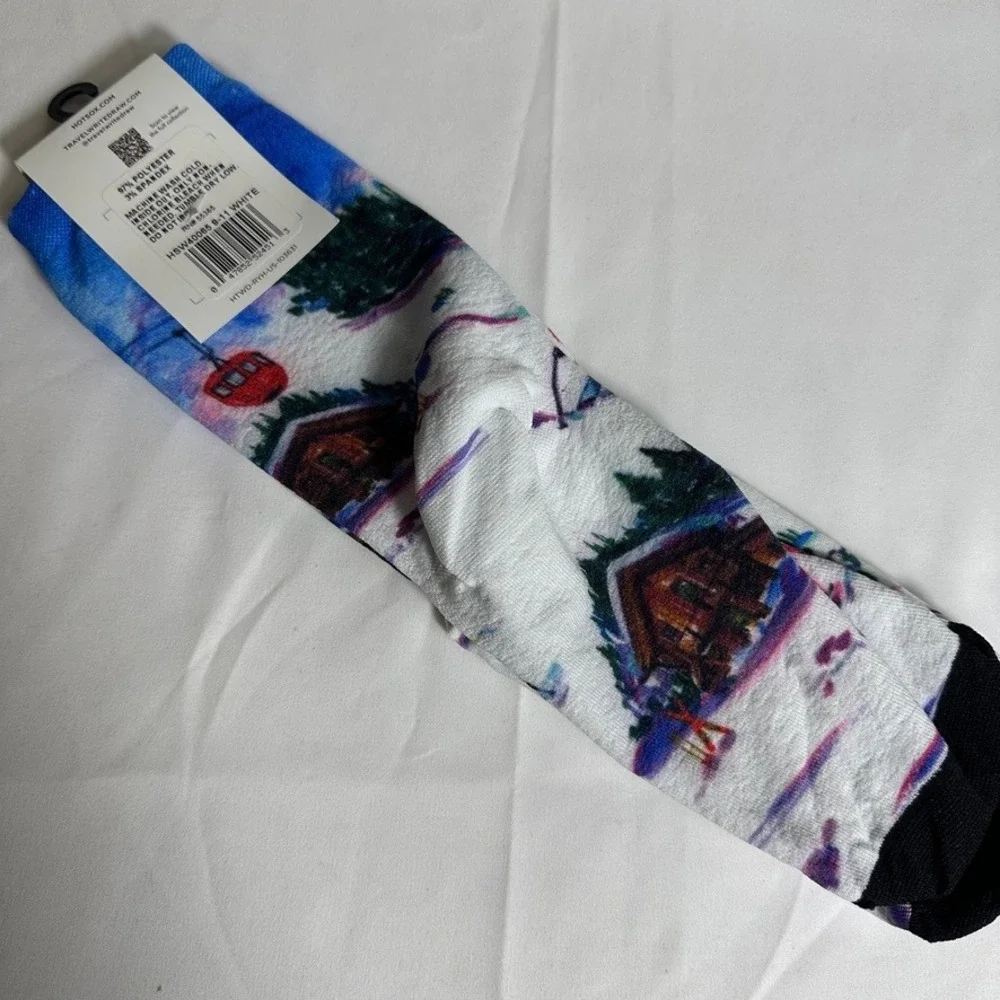 Hot Sox x Travel Write Draw St. Moritz Ski Village‎ Crew Socks Women's Sz 9-11
